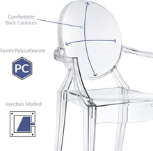 Modway Casper Modern Acrylic Stacking Kitchen and Dining Room Arm Chair in Clear - Fully Assembled