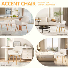Desk Chair No Wheels Vanity Chair Makeup Chair Comfy Accent Chair for Living Dining Room Bedroom Home Office Mid Century Modern Upholstered Arm Chair Sofa Chair with Wood Legs (Wool White, 1)