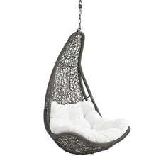Modway Abate Wicker Rattan Outdoor Patio Porch Lounge Swing Chair Set with Stand in Gray White