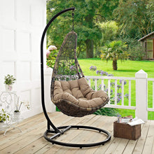 Modway Abate Wicker Rattan Outdoor Patio Porch Lounge Swing Chair Set with Stand in Gray White