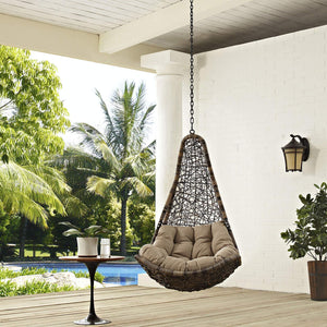 Modway Abate Wicker Rattan Outdoor Patio Porch Lounge Swing Chair Set with Stand in Gray White