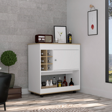 Lotus Bar CartSix Bottle Cubbies, One Cabinet, Four Casters