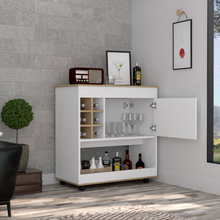 Lotus Bar CartSix Bottle Cubbies, One Cabinet, Four Casters