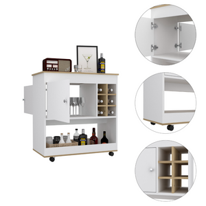 Lotus Bar CartSix Bottle Cubbies, One Cabinet, Four Casters