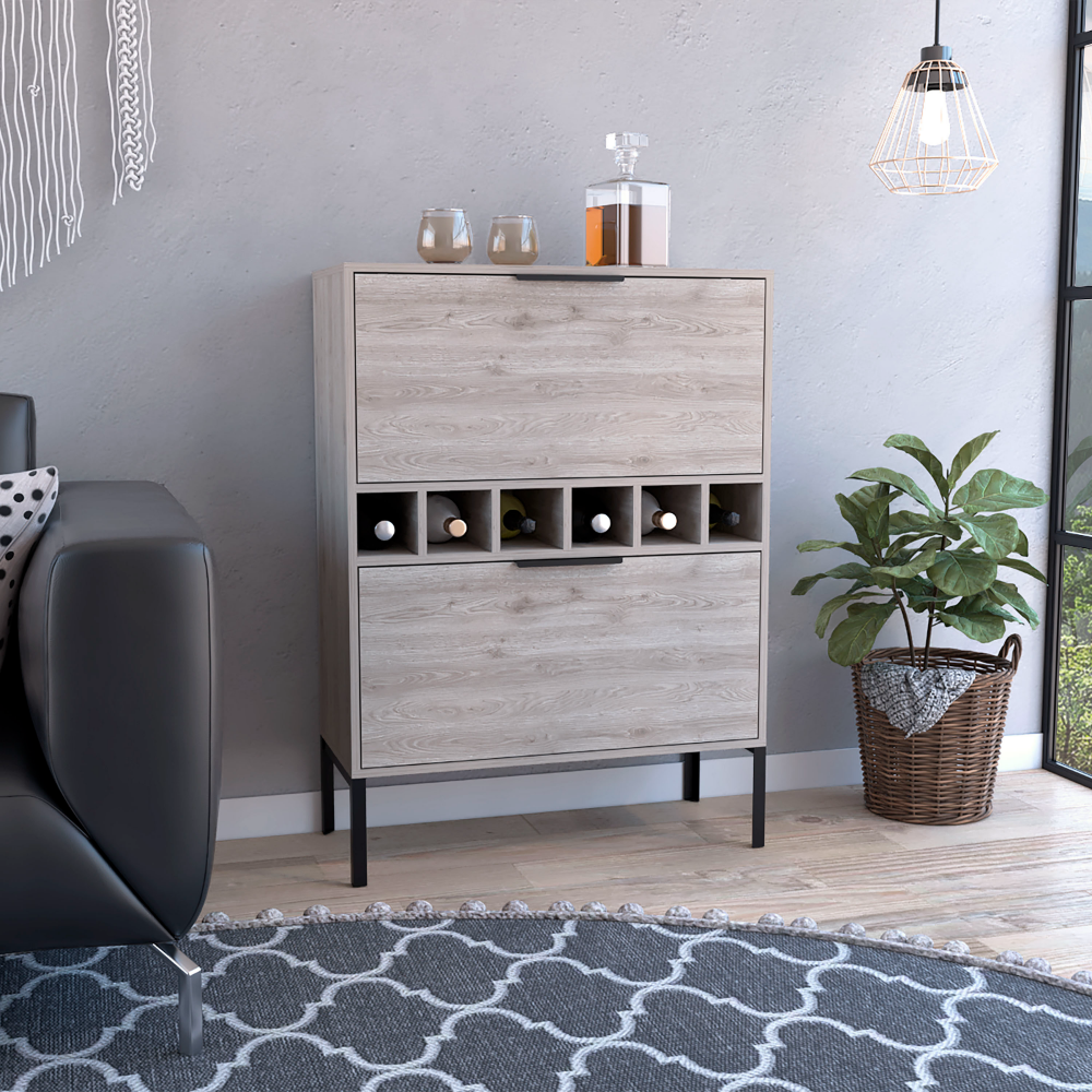 Staten Bar Cabinet, Six Wine Cubbies, Two Door Flexible Cabinets