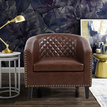 Barrel Accent Chair with nailheads in Brown Pu