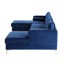 U-Shape Sectional Sofa with Two Pillows in Blue