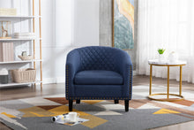 Barrel Accent Chair with nailheads in Black/ Navy Linen