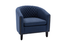 Barrel Accent Chair with nailheads in Black/ Navy Linen