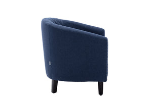 Barrel Accent Chair with nailheads in Black/ Navy Linen