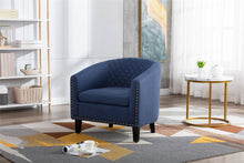 Barrel Accent Chair with nailheads in Black/ Navy Linen
