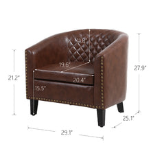 Barrel Accent Chair with nailheads in Brown Pu