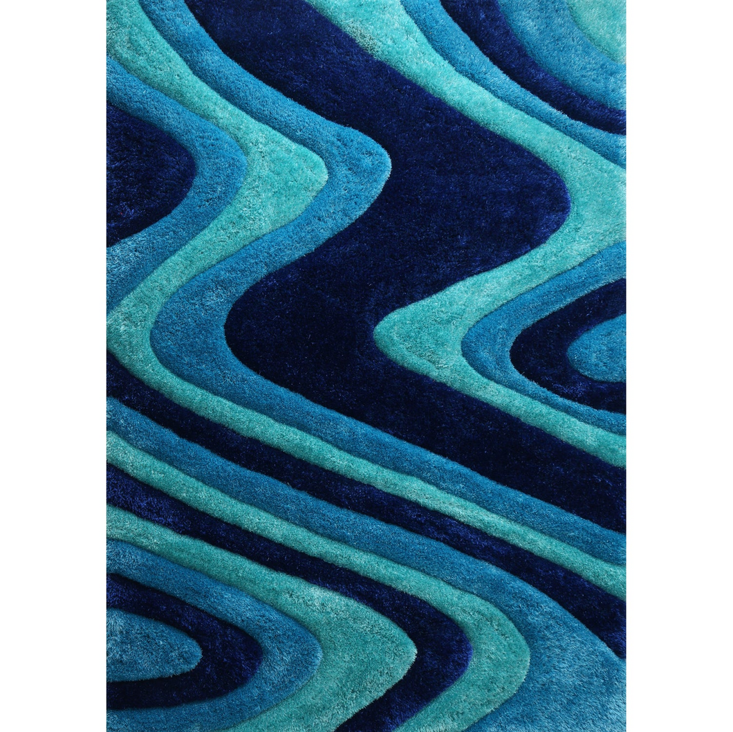 3D Ocean Waves Blue Shag Area Rug