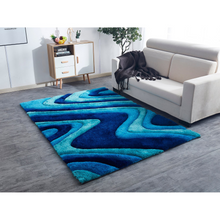 3D Ocean Waves Blue Shag Area Rug