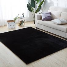 Lily Luxury Black Chinchilla Faux Fur Area Rug
