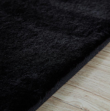 Lily Luxury Black Chinchilla Faux Fur Area Rug