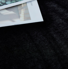 Lily Luxury Black Chinchilla Faux Fur Area Rug